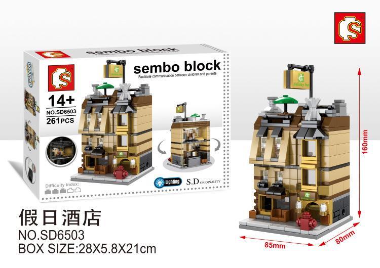 Bộ lắp ghép mô hình Khách sạn Holiday Inn Mini Sembo SD6503, đồ chơi xây dựng cho thanh niên 14 tuổi, giá tốt.