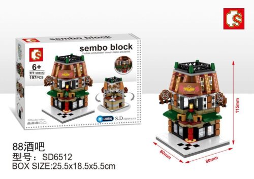Hộp và mô hình bộ lắp ghép Sembo SD6512 Quán Bar Số 88. Đồ chơi mô hình cho bé trai 6 tuổi, giá rẻ, thiết kế tinh xảo.