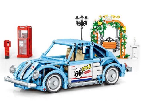 Bộ lắp ráp Senrui 8414 Xe Volkswagen Beetle cổ điển màu xanh với thiết kế tinh xảo, 843 mảnh ghép, phù hợp bé trai 6 tuổi, giá tốt.