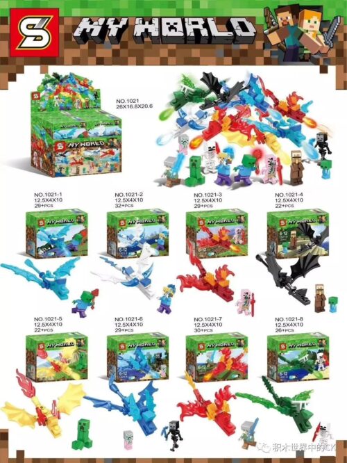 bộ lắp ráp Rồng Minecraft Sheng Yuan 1021-2 giá rẻ cho bé trai 6 tuổi. Mô hình Rồng Băng Minecraft và nhân vật Alex.