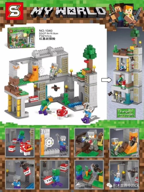 Bộ lắp ráp Cuộc phiêu lưu tại mỏ đá đỏ Sheng Yuan 1040, đồ chơi xếp hình Hang động Minecraft cho bé trai 6 tuổi, giá rẻ.