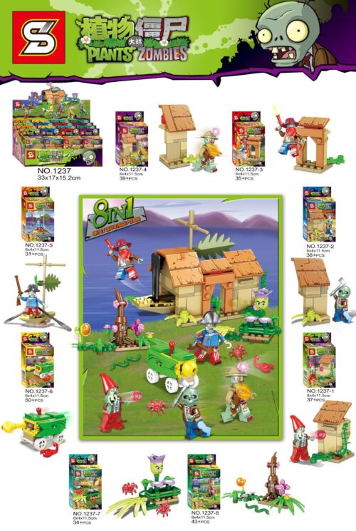 Bộ lắp ghép Sheng Yuan 1237-4 Zombie Thợ Mỏ Cầm Đuốc từ game Plants vs. Zombies, đồ chơi xếp hình giá rẻ cho bé trai 6 tuổi.