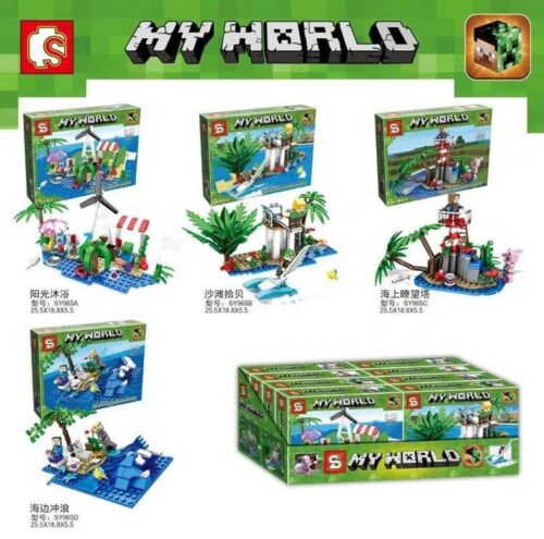 Bộ lắp ráp Sheng Yuan SY965B chủ đề Minecraft cảnh bãi biển nhặt vỏ sò giá rẻ cho bé trai 6 tuổi.