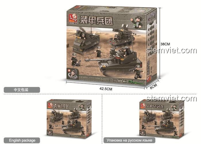 Hộp đồ chơi mô hình Lực lượng thiết giáp Sluban B0290, quà tặng giá rẻ cho bé trai mê quân sự.