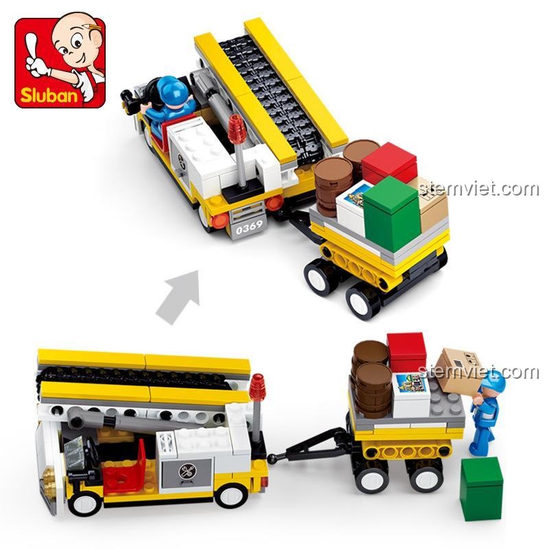 Đồ chơi mô hình Xe Vận Chuyển Hành Lý Sân Bay M38B0369 với băng chuyền di động.