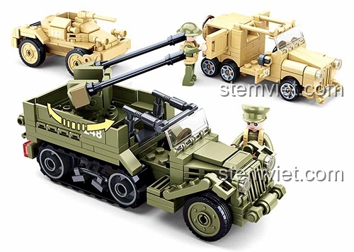 Đồ chơi lắp ráp Xe Quân Sự Sluban M38-B0631, mô hình xe bán xích và jeep, chất lượng đảm bảo, giá hời.