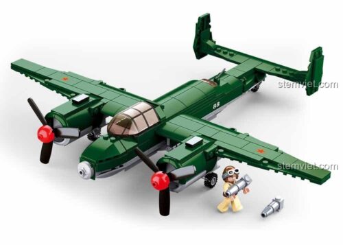 Đồ chơi mô hình Sluban M38-B0688 Máy bay ném bom hạng trung TU-2, bộ đồ chơi quân sự cho bé trai 6 tuổi, chất lượng cao.