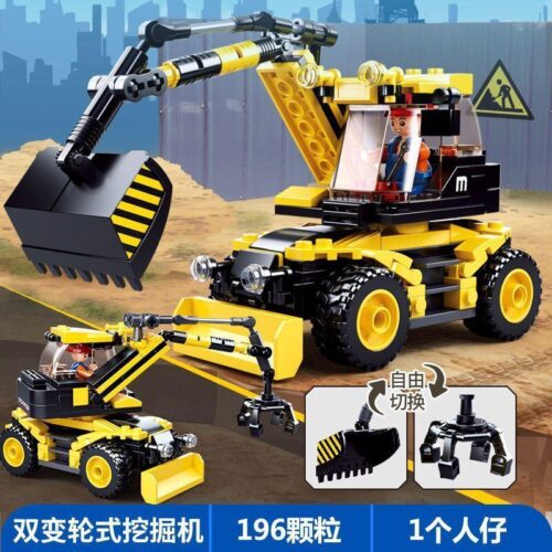 Bộ lắp ghép Xe xúc bánh lốp Sluban M38-B0805 cho bé trai 6 tuổi. Đồ chơi mô hình xe công trình 2 trong 1 giá rẻ.