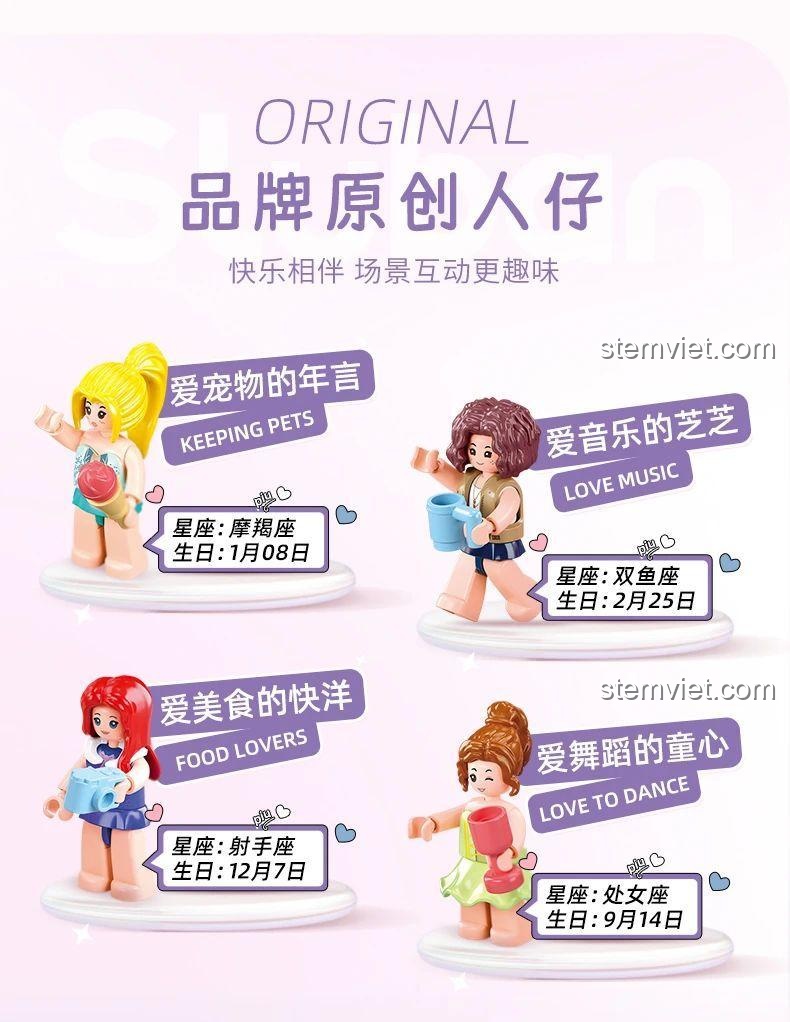 Bộ xếp hình Sluban M38-B1165 Xe Buýt Tiệc Tùng với các minifigure độc đáo, đồ chơi giáo dục cho bé gái.