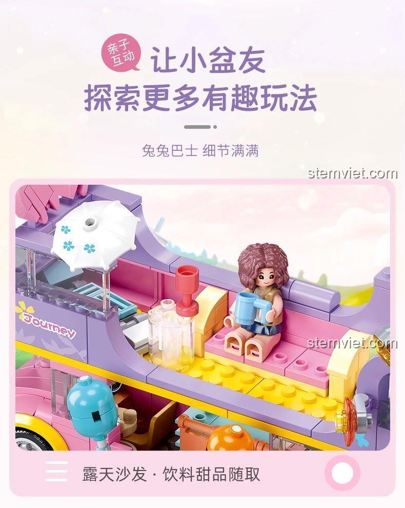 Bộ lắp ghép Sluban M38-B1165 Xe Buýt Thỏ Hồng, đồ chơi cho bé gái 6 tuổi, tăng cường tương tác.