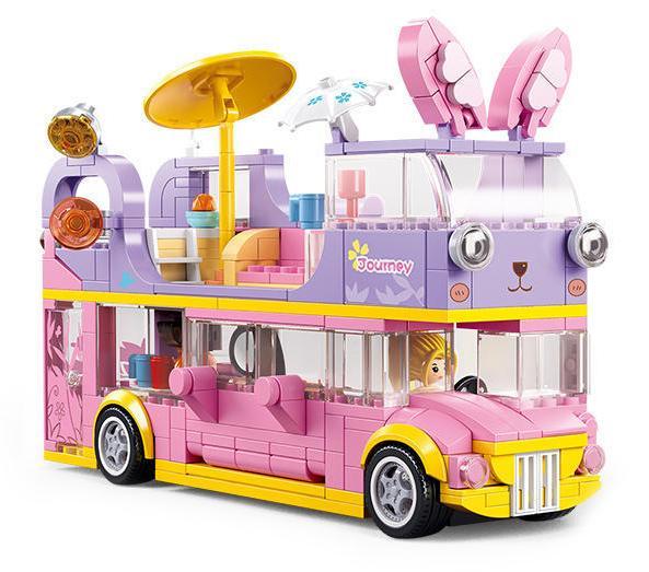 Bộ lắp ghép Sluban M38-B1165 Xe Buýt Thỏ Hồng Cắm Trại màu hồng tím vàng cho bé gái 6 tuổi, đồ chơi lắp ráp giá tốt giúp bé sáng tạo.