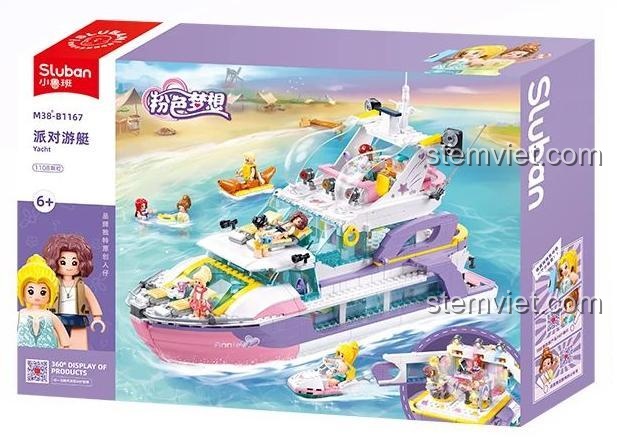 Hộp bộ đồ chơi Sluban M38-B1167 Du thuyền tiệc tùng Giấc mơ hồng, 1108 mảnh ghép, cho bé gái 6 tuổi