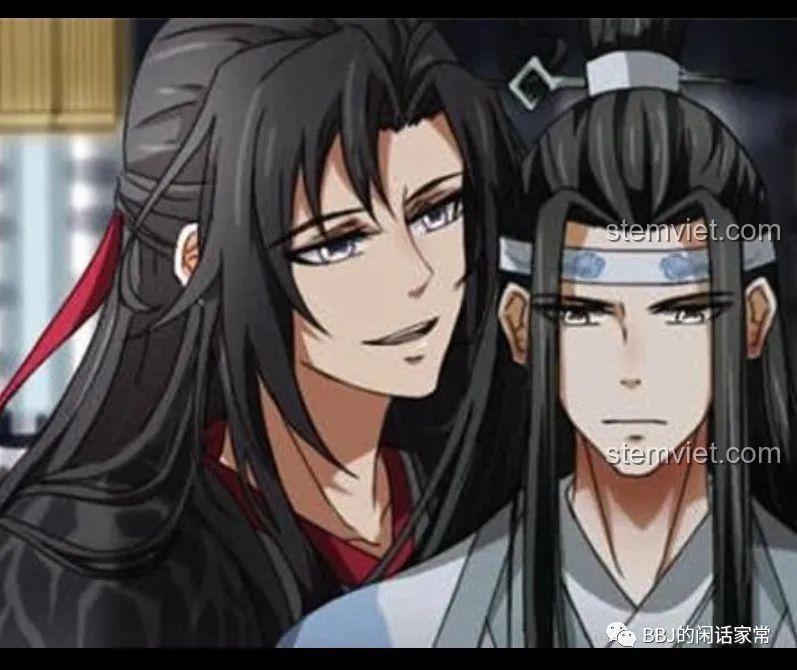 Hình ảnh nhân vật Ngụy Vô Tiện và Lam Vong Cơ trong hoạt hình Ma Đạo Tổ Sư để so sánh.