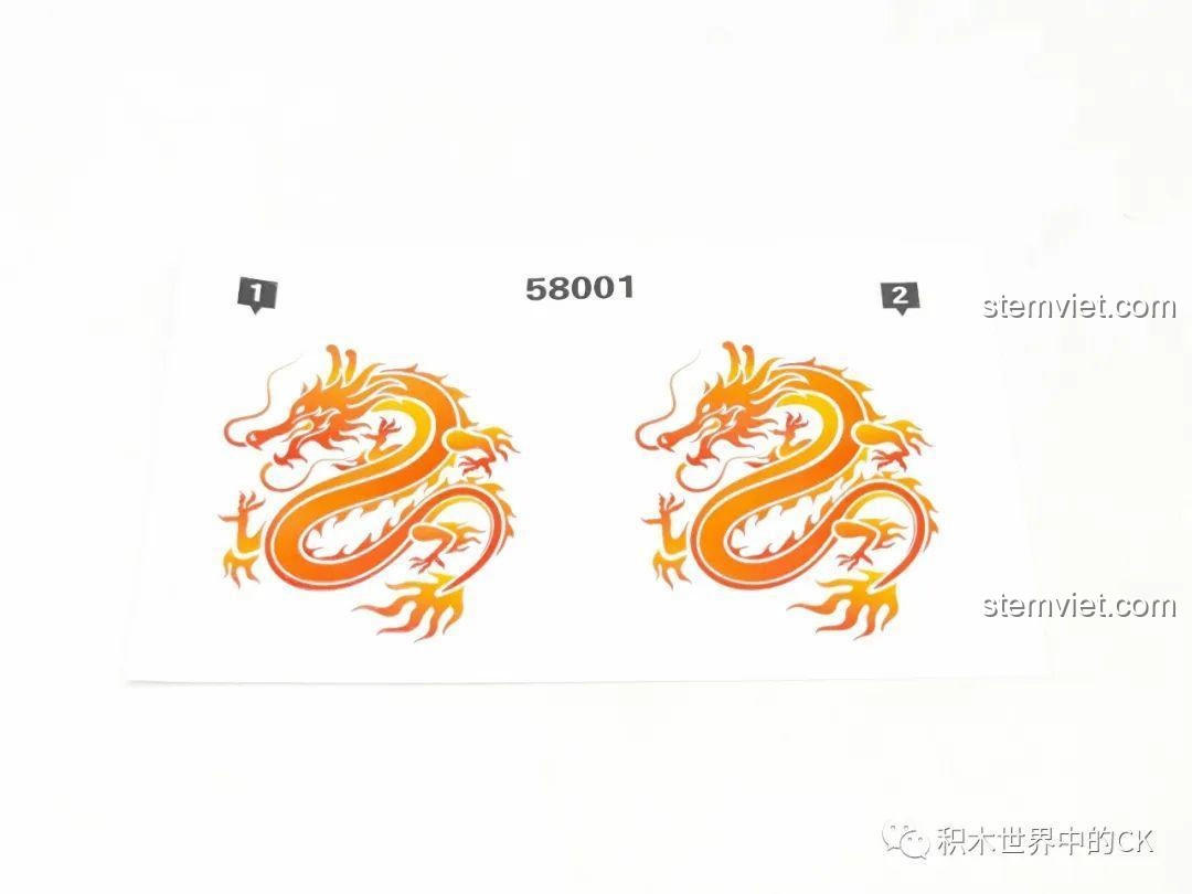 Tấm sticker hình rồng lửa cho bộ xếp hình JIESTAR 58001, tạo điểm nhấn uy mãnh cho cánh buồm của chiến hạm.