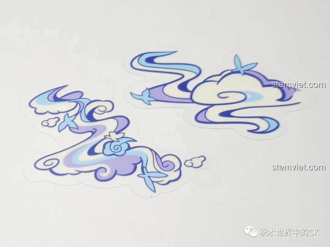 Tấm sticker trang trí hình mây và bướm cho bộ lắp ráp Keeppley K21103 Điêu Thuyền Giấc Mơ Đêm Hè, tăng tính thẩm mỹ.