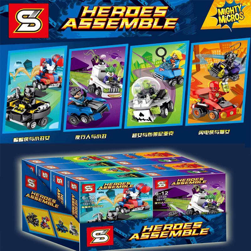 Bộ lắp ráp Xe đua mini Mighty Micros SY 1015, đồ chơi xếp hình cho bé trai 6 tuổi giá rẻ, gồm 8 minifigures Batman, Joker, Flash...