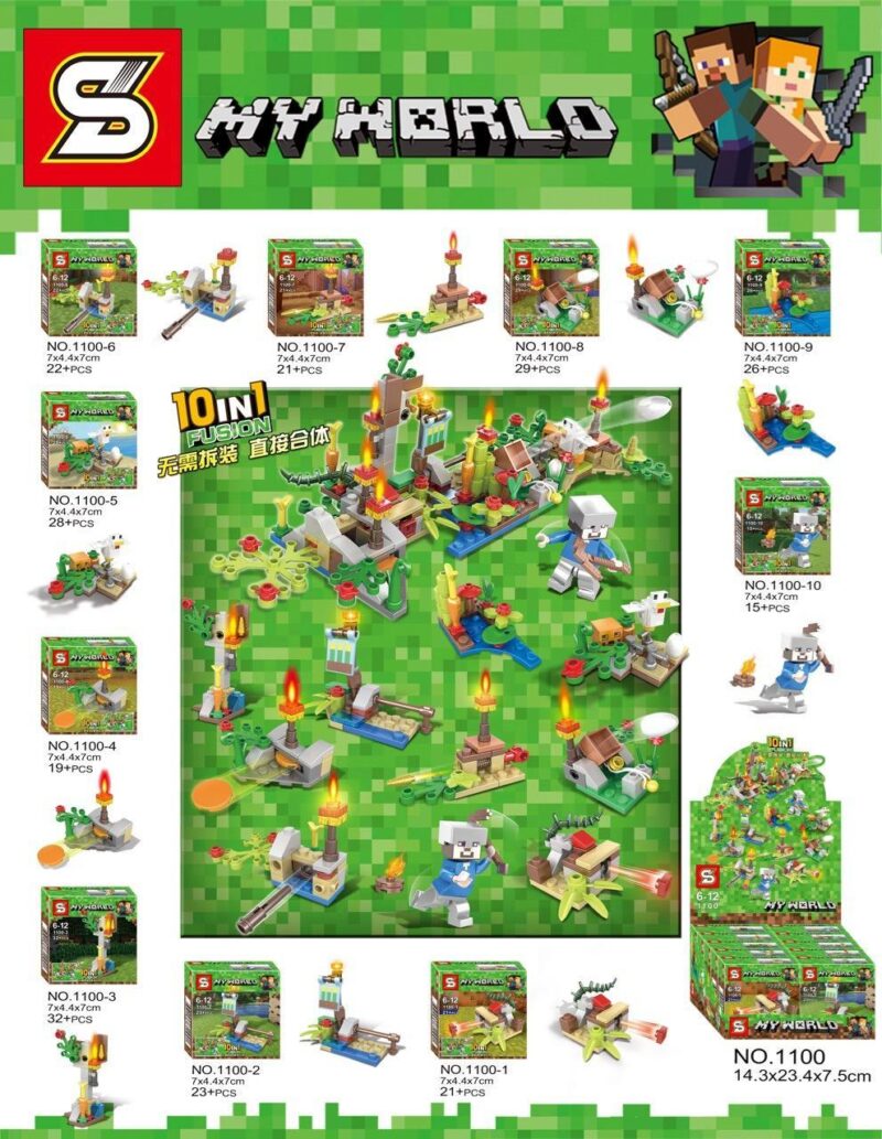 Bộ lắp ráp Thế giới Minecraft SY 1100, đồ chơi lắp ghép SY 1100 cho bé trai 6 tuổi, mô hình Minecraft giá tốt, bộ xếp hình cảnh nhỏ Minecraft 10 kiểu.