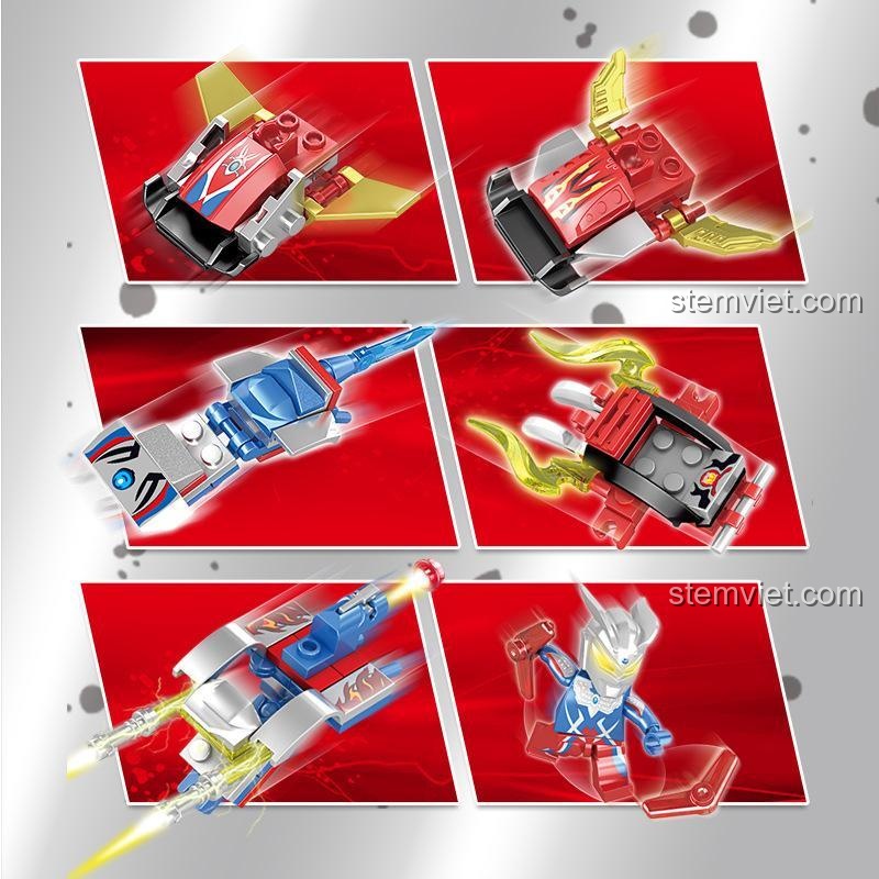 Sơ đồ hướng dẫn cách hợp thể 10 mô hình nhỏ thành Robot Ultraman khổng lồ từ bộ lắp ráp SY 1119. Đồ chơi thông minh, phát triển tư duy logic.