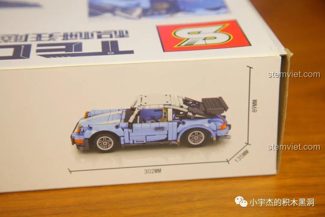 SY Porsche 911 8505, mô hình xe đua SY8505 với kích thước mô hình được in trên hộp, giúp dễ hình dung
