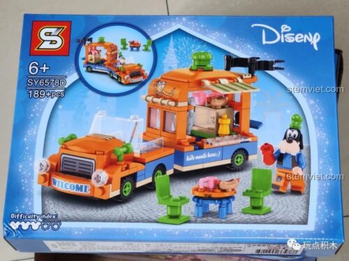 Hộp sản phẩm đồ chơi mô hình SY SY6578D xe bán takoyaki của Goofy, 189 mảnh, cho bé gái trên 6 tuổi.