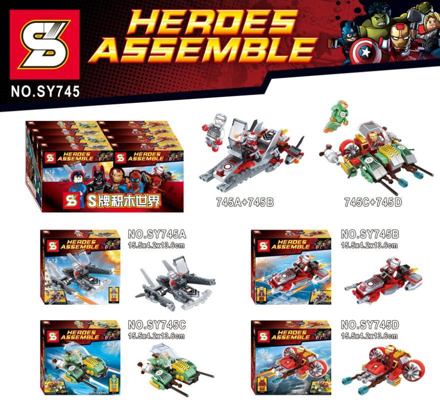 Bộ lắp ráp SY SY745 Iron Man và phương tiện chiến đấu. Đồ chơi mô hình Biệt đội siêu anh hùng giá rẻ cho bé trai 6 tuổi.