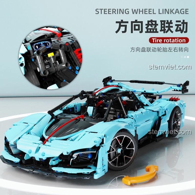 Tính năng vô lăng liên kết với bánh trước của đồ chơi mô hình Hypercar Hồng Kỳ S9 T5011, một chi tiết cơ khí tinh xảo.