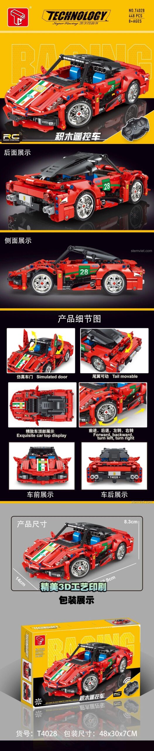 Các tính năng của bộ đồ chơi TGL T4028 xe đua RC màu đỏ cho con trai, món quà sinh nhật ý nghĩa.
