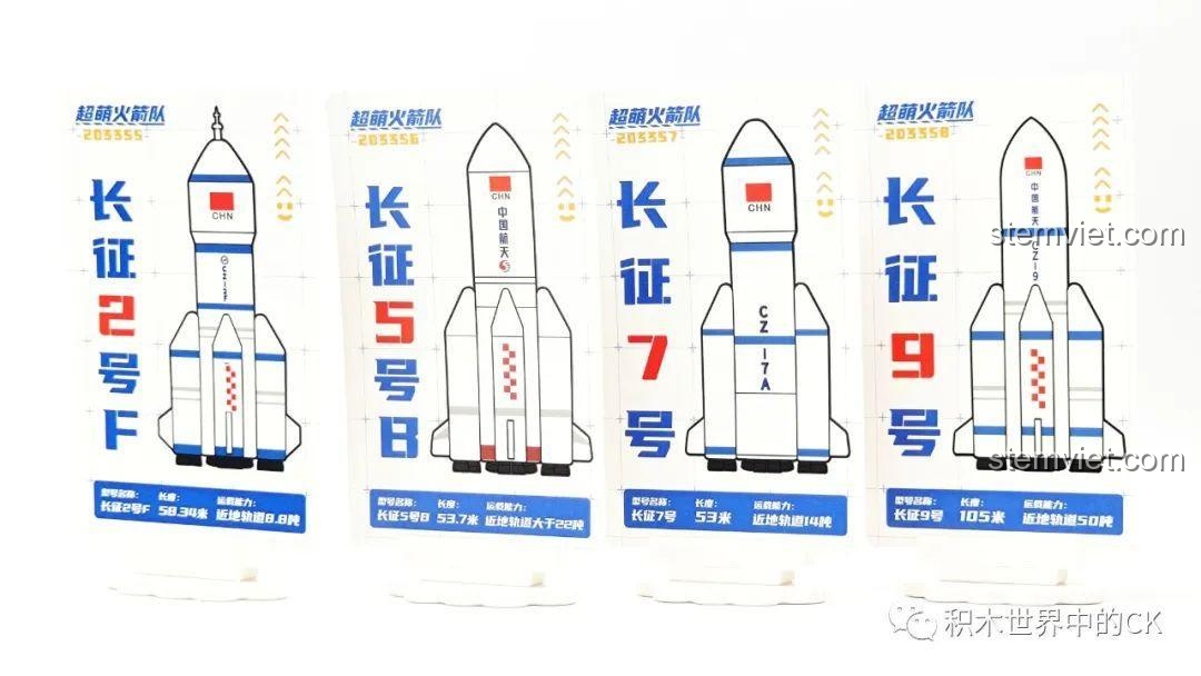 Bốn tấm thẻ thông tin đi kèm với mỗi bộ trong series Sembo Tên Lửa, cung cấp thông số kỹ thuật của từng loại tên lửa.