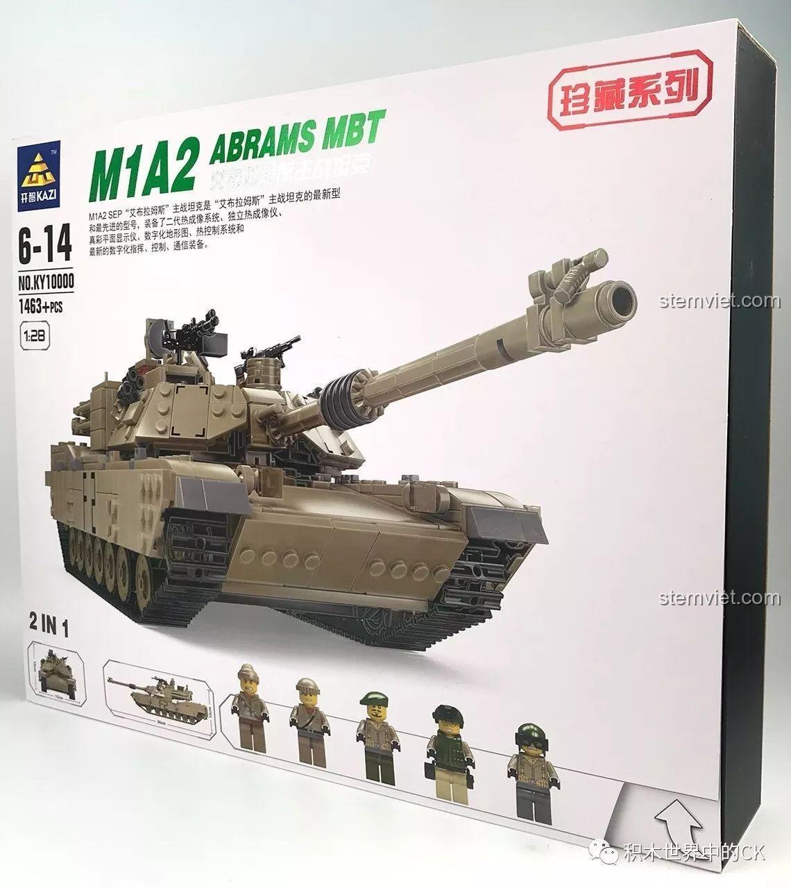 Góc nghiêng của hộp đồ chơi xây dựng Mô hình xe tăng Abrams KY 10000, cho thấy độ dày và sự cao cấp.