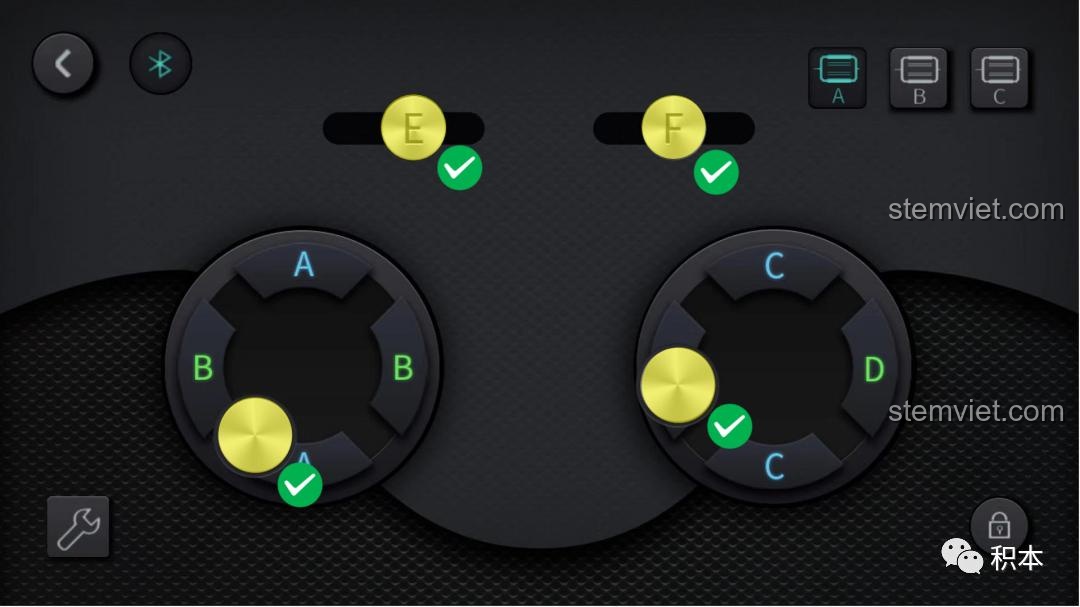 Minh họa tính năng điều tốc trên App Mould King, cả 6 kênh đều có thể điều chỉnh tốc độ một cách mượt mà.