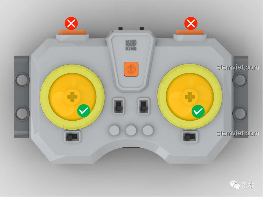 Sơ đồ minh họa tính năng điều tốc trên tay cầm, tốc độ động cơ tỉ lệ thuận với độ nghiêng của joystick.