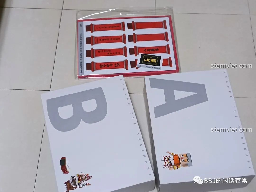 Toàn cảnh các hộp và sticker đi kèm trong bộ đồ chơi mô hình Figure phong cách Trung Hoa Candy Buw.