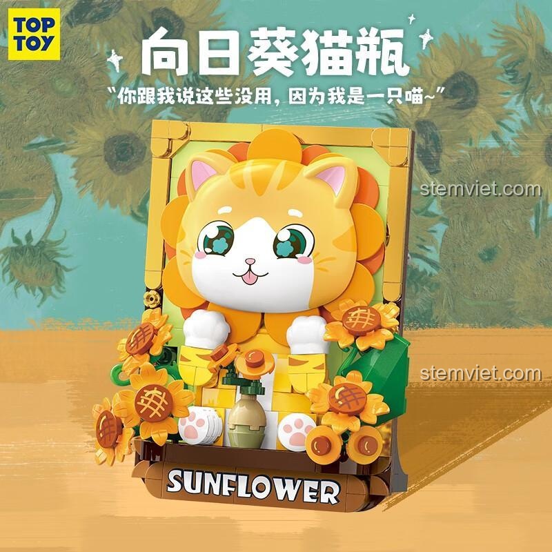 Mô hình Mèo Hướng Dương TOP TOY TC1510, đồ chơi lắp ráp Bình Mèo Hướng Dương với thiết kế độc đáo, phù hợp bé gái 6 tuổi.