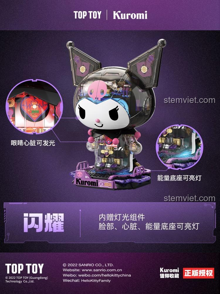 Bộ lắp ghép Kuromi bán cơ khí TOP TOY TC1803 với tính năng đèn LED phát sáng ở mắt, tim và đế năng lượng, đồ chơi mô hình ấn tượng cho con gái 15 tuổi.