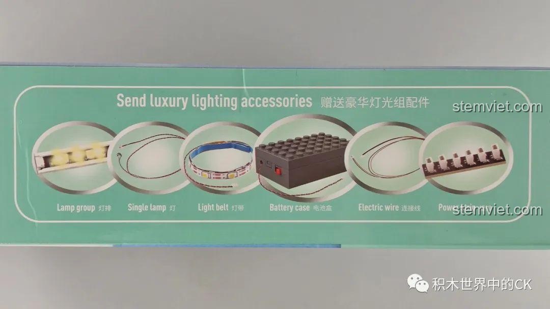 Thông tin về bộ đèn LED đi kèm trong bộ đồ chơi xây dựng Nhà phố Modular Mould King 16005.