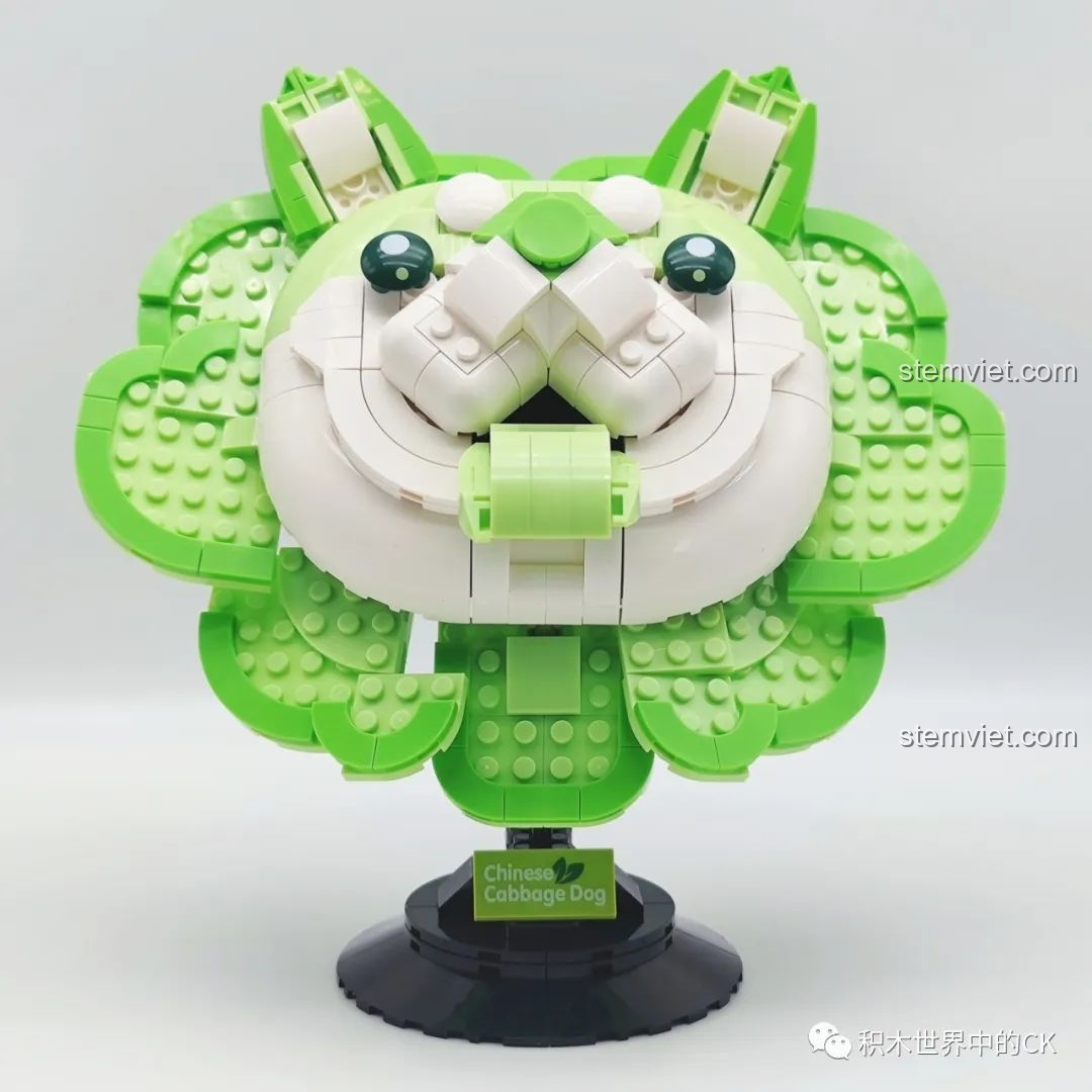 Trải nghiệm Mr.Kuriosity 12601 Chú chó lai bắp cải với góc nhìn chính diện sau khi lắp ráp hoàn chỉnh.