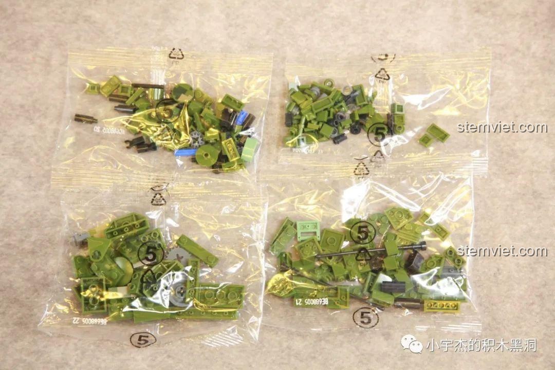 Các túi chi tiết được đánh số 5 của bộ lắp ghép Panlos Brick 688005 để lắp tháp pháo.