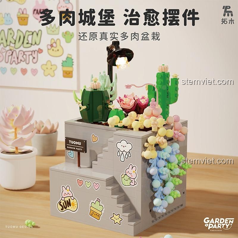 Đồ trang trí bàn làm việc TUOMU T6002, lâu đài xương rồng, vật trang trí chữa lành