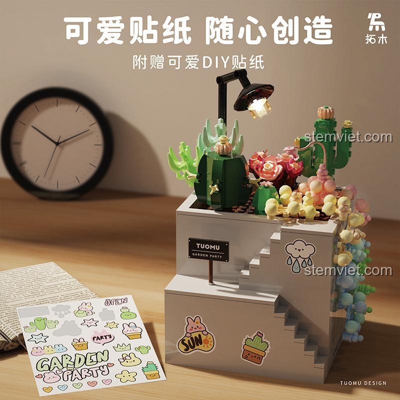 Hộp bút hình cây cảnh TUOMU T6002 bộ xếp hình, kèm sticker DIY, sáng tạo không giới hạn