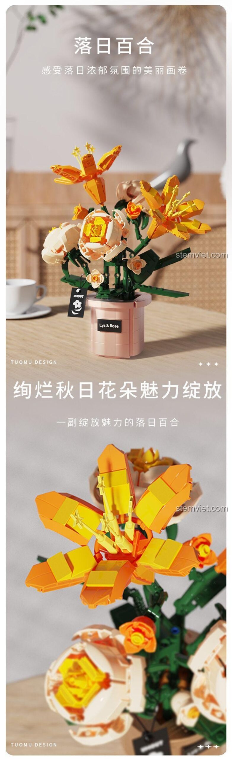 Các tính năng nổi bật của bộ lắp ghép Tuomu T6003 Hoa Bách Hợp Hoàng Hôn, chi tiết tinh xảo, cho bé gái 6 tuổi.