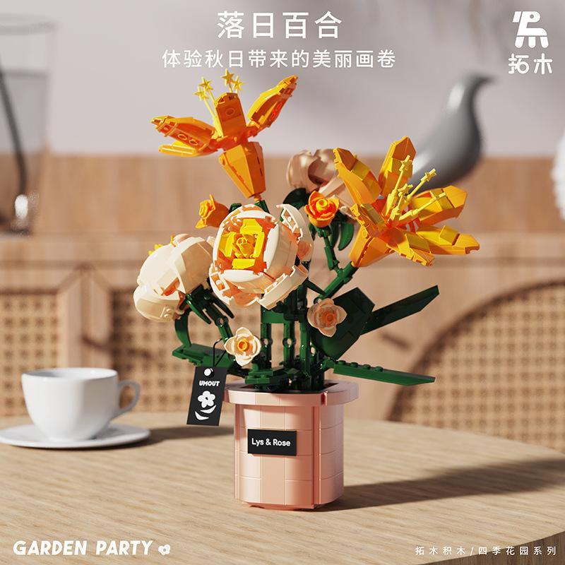 Bộ lắp ghép Tuomu T6003 Hoa Bách Hợp Hoàng Hôn, đồ chơi mô hình hoa bách hợp trang trí nhà cửa cho con gái 6 tuổi, giá tốt.