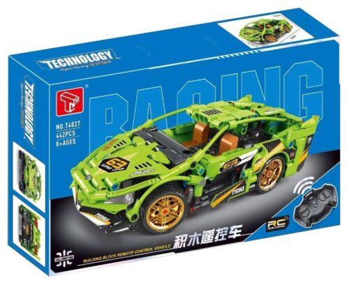 Hộp đồ chơi lắp ráp Tycool T4027 siêu xe đua điều khiển từ xa màu xanh lá cho bé trai 8 tuổi.