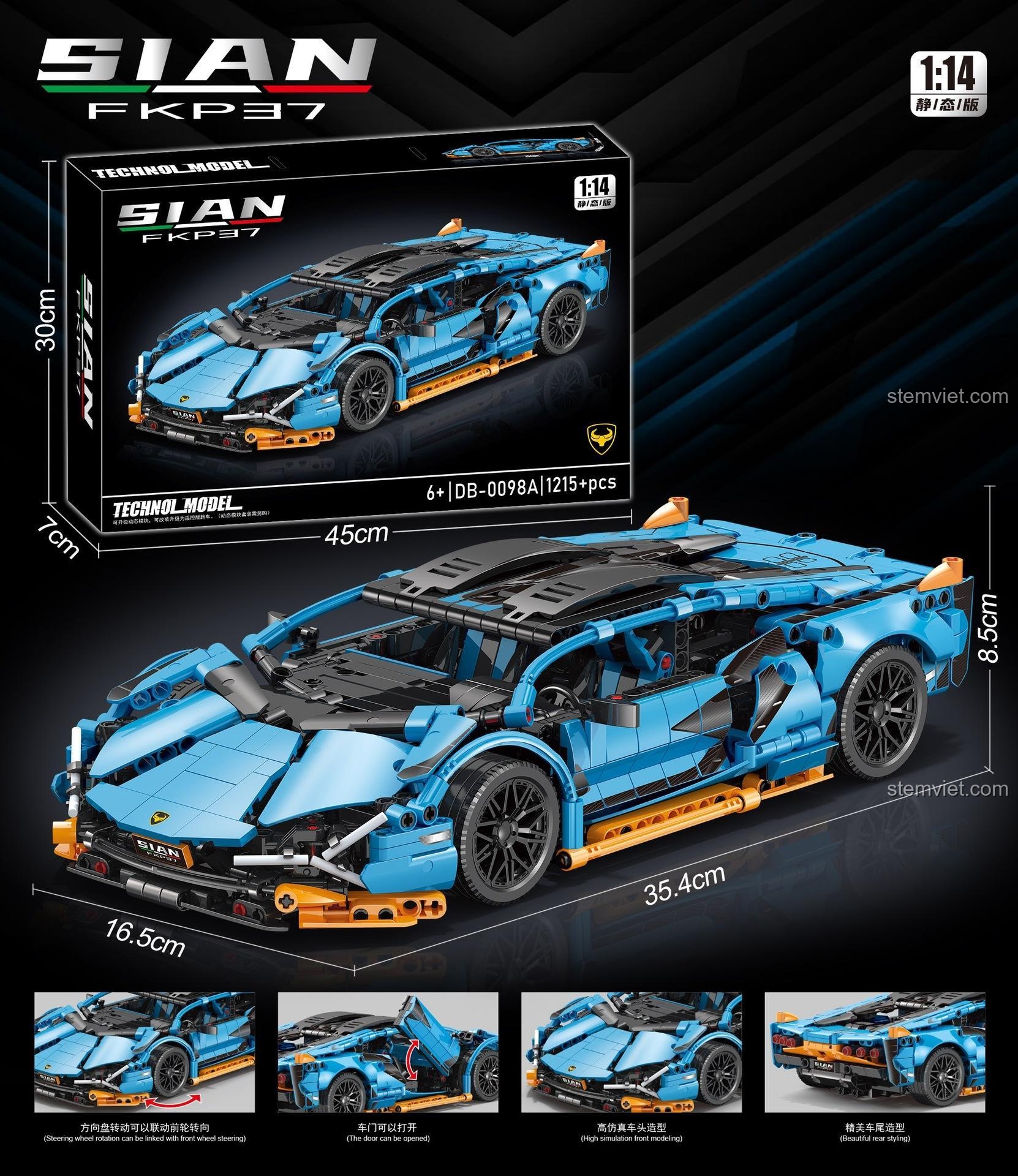 Đồ chơi lắp ghép United Creative DB-0098 Mô hình Lamborghini Sián FKP 37 tỉ lệ 1:14, kích thước chi tiết cho bé trai 6 tuổi, chất lượng cao