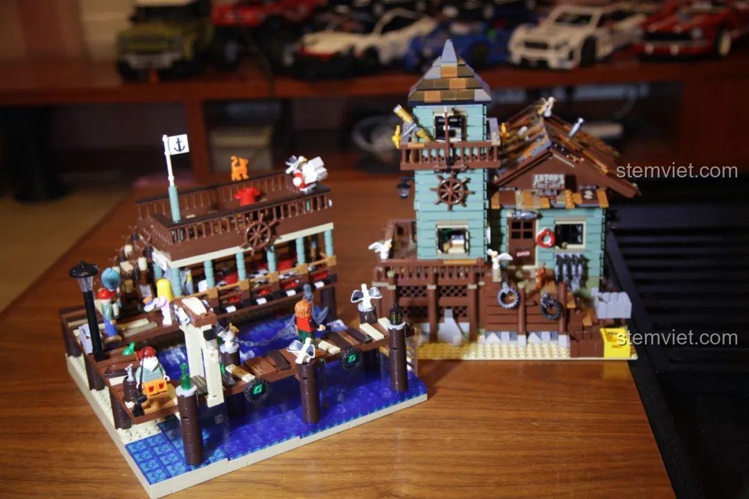 Mô hình Bến Tàu Làng Chài UrGe 30101 hoàn thiện với nhà hàng, cầu tàu và các chi tiết trang trí.