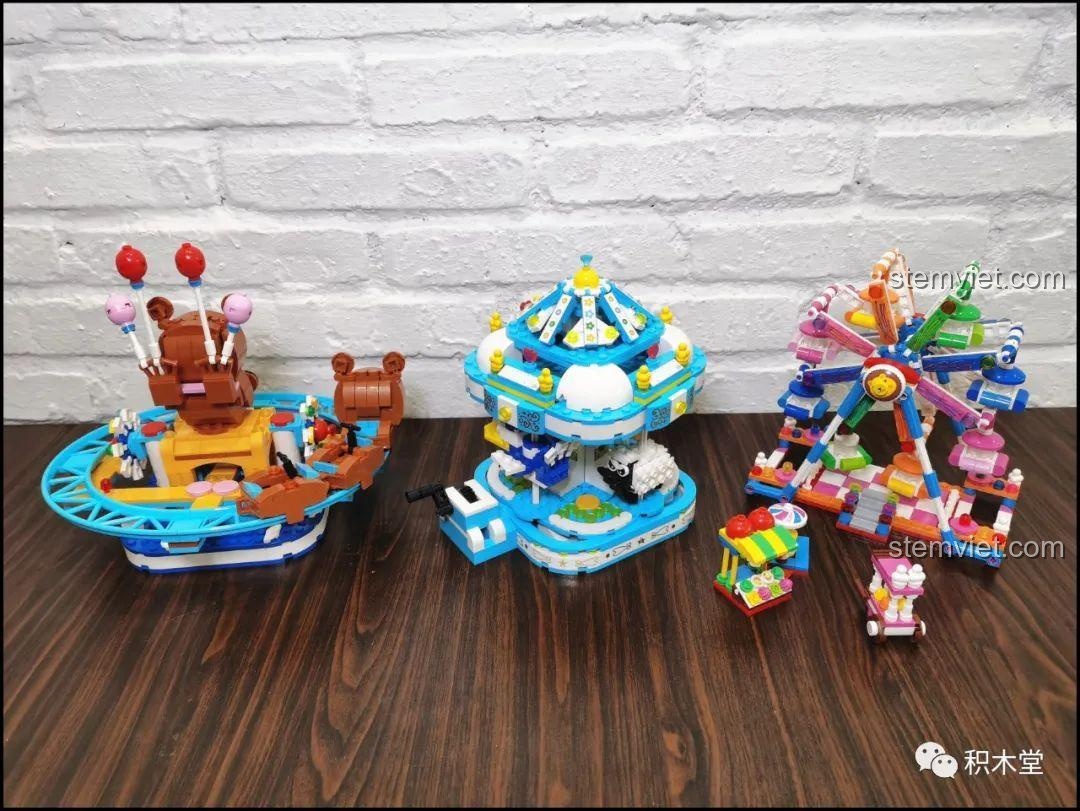 Hình ảnh nghệ thuật mô hình Vòng Quay Ferris Wheel Yunri 66111 với ánh sáng lung linh trong đêm, tạo không khí lãng mạn.