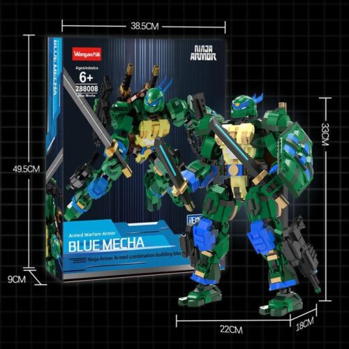 Wangao 288008 Blue Mecha - Giáp Chiến Binh Ninja, bộ lắp ghép robot chiến đấu cho bé 6 tuổi trở lên, màu xanh lá và xanh dương
