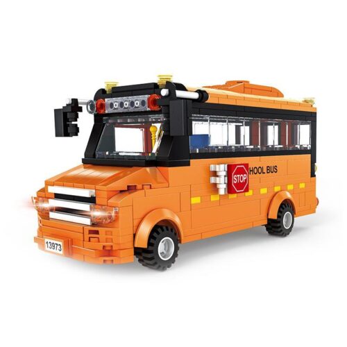 Bộ lắp ghép Xe Buýt Trường Học Wange 3973 màu cam đen, mô hình chân thực, đồ chơi lắp ráp cho bé trai 6 tuổi, giá tốt.