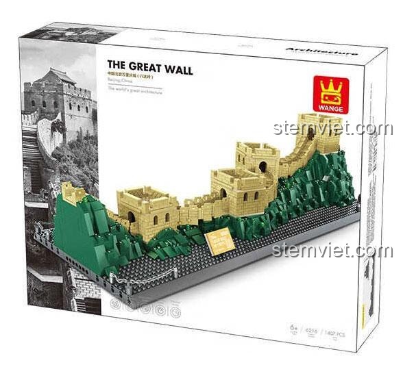 Hộp sản phẩm đồ chơi xây dựng WANGE 6216 Vạn Lý Trường Thành, món quà giá tốt cho người yêu thích kiến trúc.
