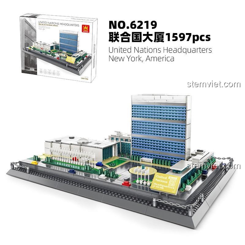Bộ lắp ghép WANGE 6219 Trụ sở Liên Hợp Quốc 1597 mảnh ghép, đồ chơi mô hình kiến trúc vĩ đại cho bé trai 6 tuổi, giá tốt