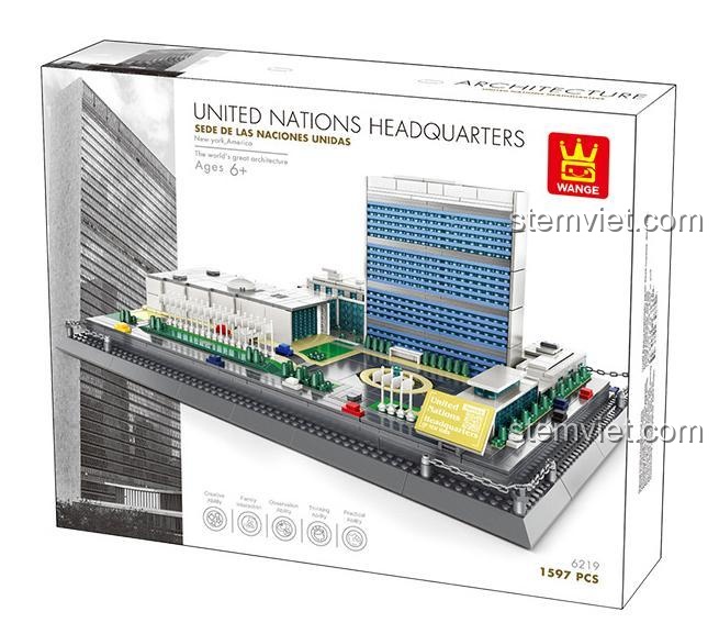 Hộp bộ xếp hình WANGE 6219 Trụ sở Liên Hợp Quốc, đồ chơi xây dựng kiến trúc vĩ đại cho bé trai 6 tuổi, giá tiết kiệm